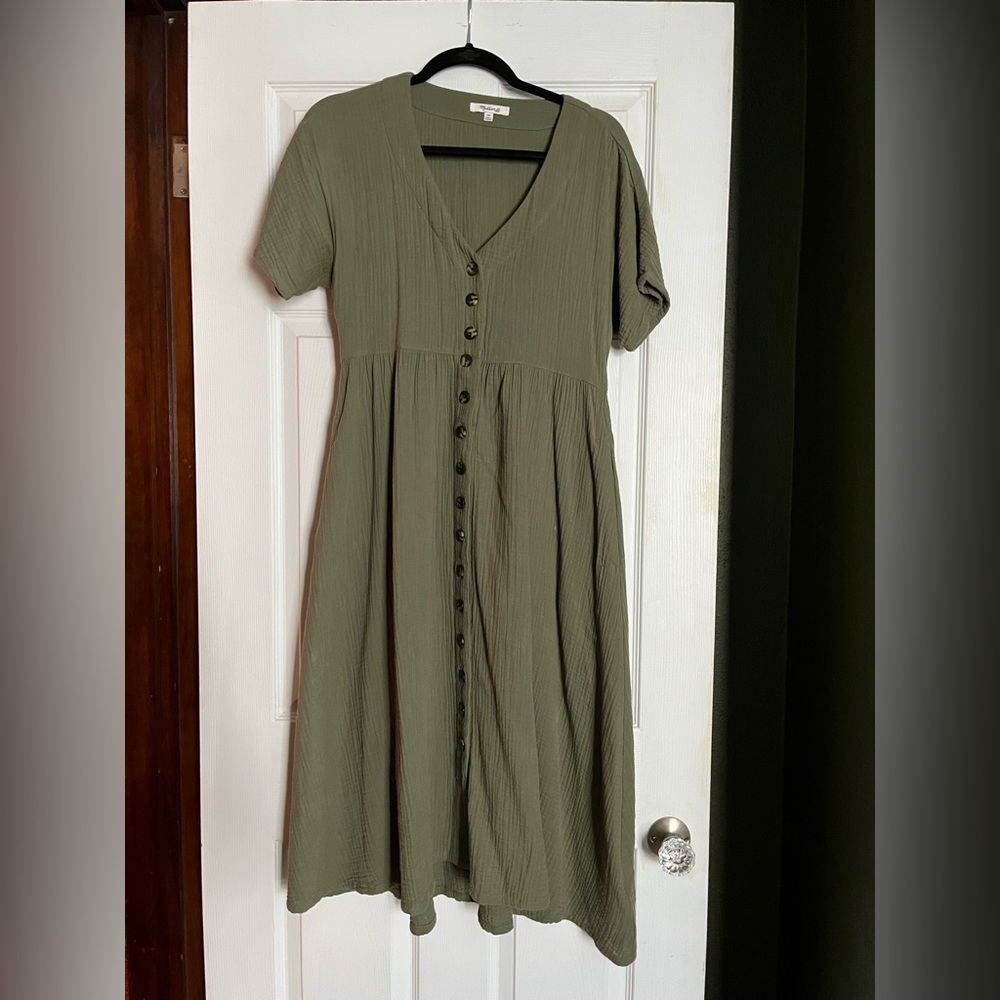 Madewell Midi Cotton Sage Green Dress